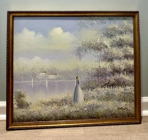Henri Dubois Óleo Sobre Lienzo Dama Con Veleros Enmarcado Impresionismo Paisaje - Imagen 1 de 5