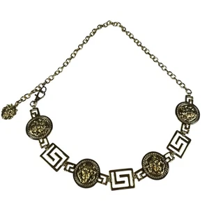 Lion Head Exp Belt Gold Tone Vintage Korea Chain Statement Greek Key Chunky Glam - Picture 1 of 11