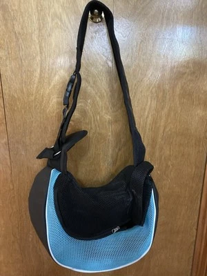 Pet Dog Sling Carrier Breathable Mesh, Size Medium Black Blue Dog Cat - Image 1 of 4