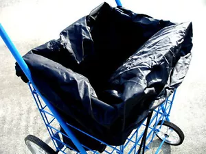 Shopping Cart Laundry Cart Dust Rain Cover With Drawstring - Black Nylon - Picture 1 of 2