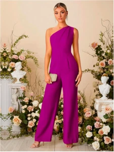 Purple One Shoulder Wide Leg Jumpsuit Sz S M L XL - Picture 1 of 6