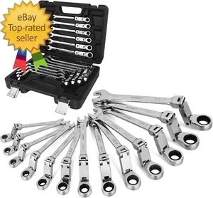 Ratchet Wrenches Set 13Pcs, Double Jointed Flex Head Ratcheting Wrench Set, SAE - Picture 1 of 6