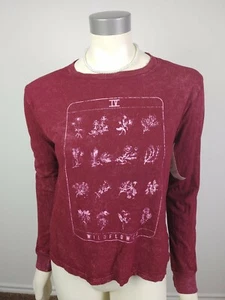 Fifth Sun Women's Burgundy Floral Print Screen Graphic Shirt long sleeve Size XS - Picture 1 of 5