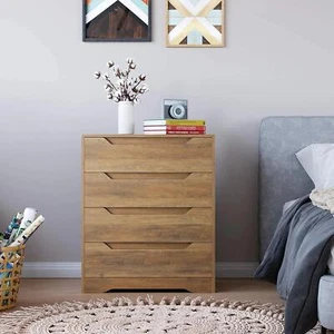 Modern Rustic 4 Drawer Dresser Wooden Chest Of Drawers Storage Cabinet Organizer - Picture 1 of 24