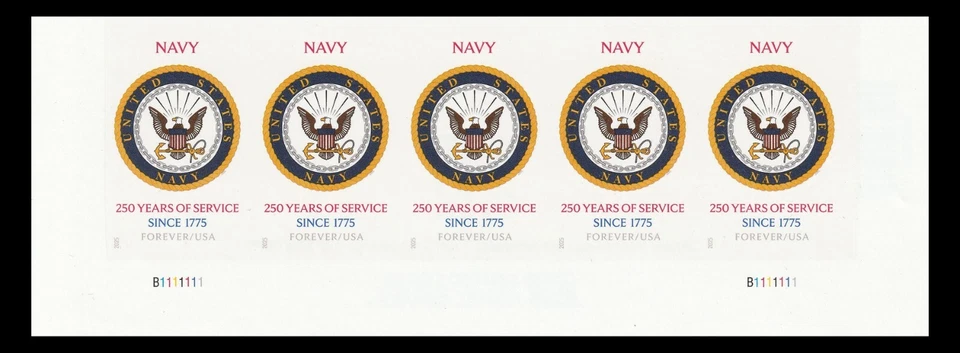 US 6004a Navy 250 Years imperf NDC plate strip 5 MNH 2025 - Image 1 of 1
