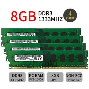 32GB 4x 8GB 4GB DDR3 1333Mhz PC3-10600U DIMM Desktop Memory SDRAM Micron Lot BT