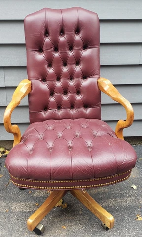 Vintage Tufted Burgundy Leather Swivel Office Desk Chair by SCHAFER BROS Cover