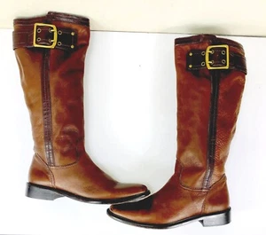 Coach Women’s Size 8.5 Victoria Brown Brass Buckle Knee High Riding Boots A7008 - Picture 1 of 11