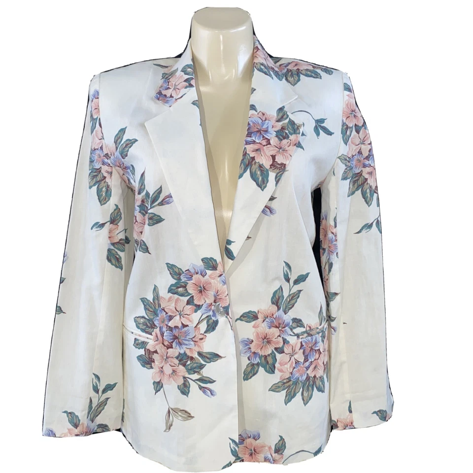 Винтажный Jack зима США Blazer большой с белый цветочный 2 кармана 1 кнопка хрустящий куртка - Изображение 1 из 4