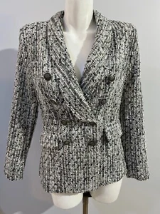 Aqua Women Small Black Grey Blazer Silver Metallic Double Breasted Tweed New NWT - Picture 1 of 8