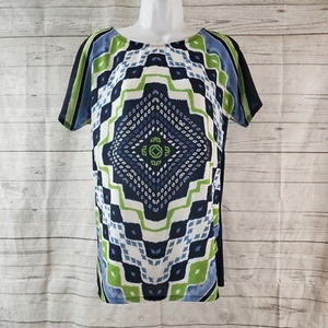 Top estampado Zenergy by Chicos para mujer talla pequeña azul verde manga corta - Imagen 1 de 5