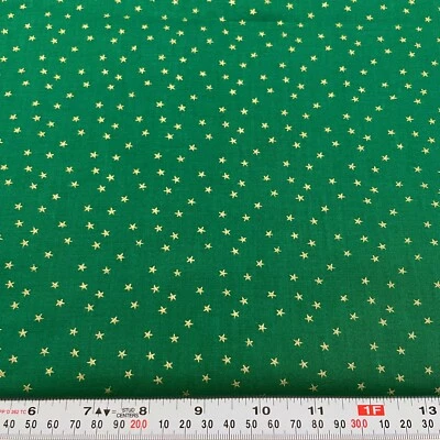 Metallic Gold Stars On Green Unbranded Cotton Fabric Remnant 9" x 44" - Image 1 of 2