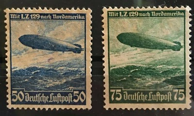  Germany 3rd Reich1936 Mi 606-7 Sc C57-8 Hindenburg Zeppelin  MNG  - Image 1 of 4
