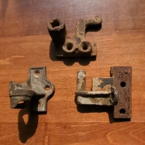 Lot of 3 Larger ANTIQUE CAST IRON VICTORIAN LIFT OFF SHUTTER HINGE Parts - Picture 1 of 10