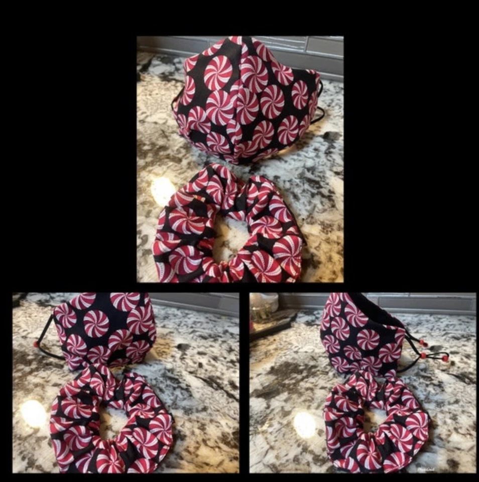 Peppermint Scrunche & Mask Adult Size  Comfy W/ Wire Across Adult - Image 1 of 1