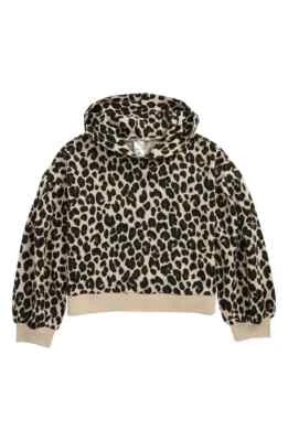 Sudadera con capucha de felpa francesa Nordstrom manga globo leopardo tostado 10-12 para niñas nueva con etiquetas Foto 1 de 2