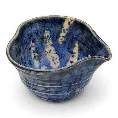 Studio Art Pottery 2 Ounce Measuring Cup Blue Flower Sun Handcrafted Signed - Image 1 of 4