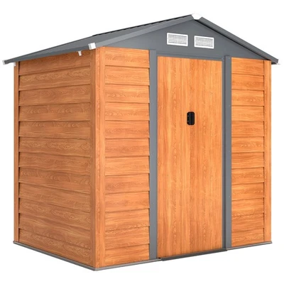 Outsunny 6.5x5.2ft Garden Shed Wood Effect Tool Storage Sliding Door Wood Grain
