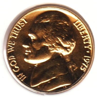 24K Gold Plate Rare Old US 1975 Jefferson Nickel UNCIRCULATED Collection Coin BU - Image 1 of 2