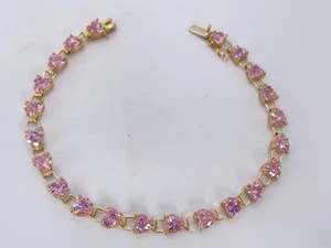9ct Gold Hallmarked Pink Cubic Hearts 7 1/4" Bracelet. Goldmine Jewellers. - Picture 1 of 8