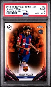 2023-24 TOPPS CHROME UEFA LAMINE YAMAL Orange REFRACTOR /25 Rookie PSA 9 - Picture 1 of 2
