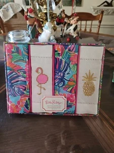 NEW Lilly Pulitzer 4 Piece Cocktail Napkins Exotic Garden Gold Embroidered - Picture 1 of 6