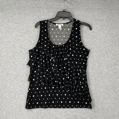 Белый дом черный рынок верхний женщин L черный горошек ярусный оборки вязаная блузка - Изображение 1 из 4