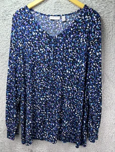 Susan Graver Womens 2X Liquid Knit Long Sleeve Blue Black Purple Speckled V Neck - Picture 1 of 10
