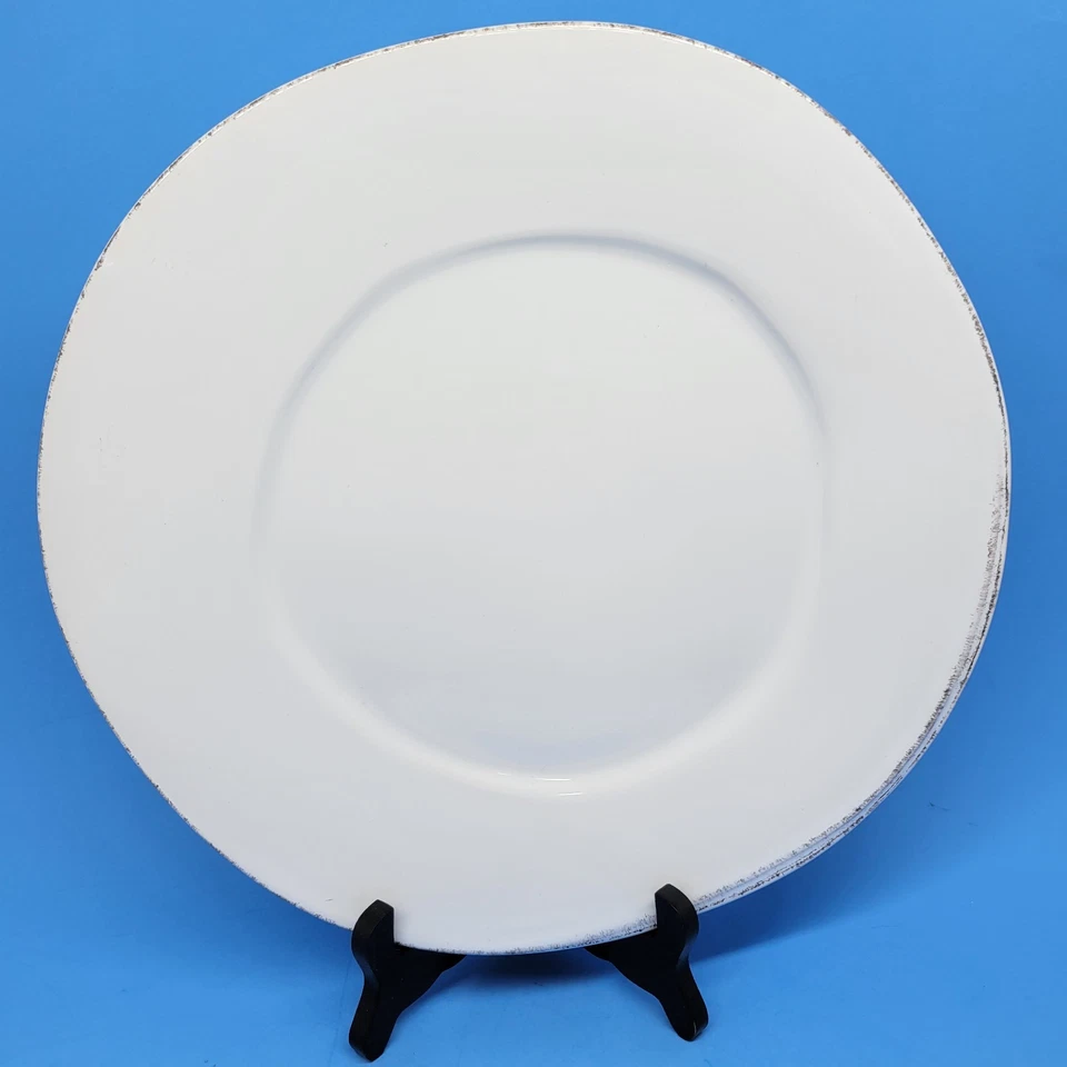 Plato estilo granja Vietri hecho en Italia blanco con borde oxidado hecho a mano 11 3/4" Foto 1 de 4
