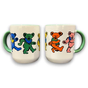 NEW Grateful Dead Dancing Bears Big Set of 2 Coffee Mug Green White Jerry Garcia - Picture 1 of 9