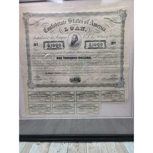 1863 Stati Confederati d'America $1000 Guerra Civile Bond Stonewall Jackson con certificato di autenticità - Foto 1 di 8