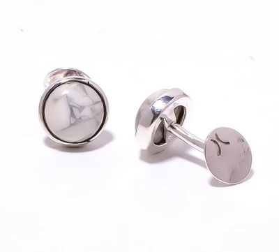 Gemelos Howlite de plata de ley 925 Bali joyería para hombre T26, regalo de Navidad Foto 1 de 4