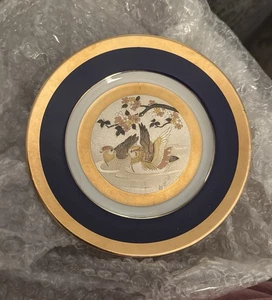 The Art of Chokin Teller 24kt Goldrand Enten Vögel und Blüten Japan D 6 1/4" - Bild 1 von 2