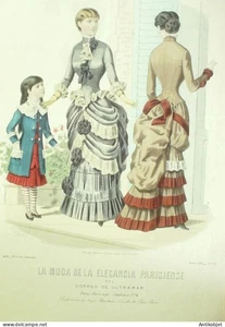 Gravure Mode elegante Parisienne 1882 # 35 (Old Fashion plate) - Imagen 1 de 1