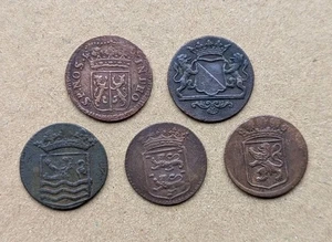 Lot Of 5 Diff Province / REVERSES Dutch VOC Duit New York Penny 1700" Coin_Z137 - Picture 1 of 4