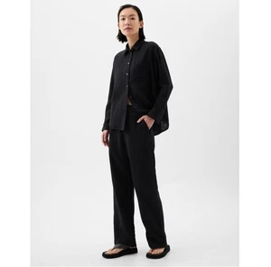 New Gap Pants Size XL Wide Leg Cotton High Rise Pull On Gauze Crinkle Black Easy - Picture 1 of 6