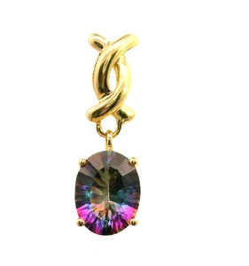 14ct Gold Mystic Topaz Drop Earrings Oval Gemstones Elegant Cross Over Studs - Picture 1 of 14