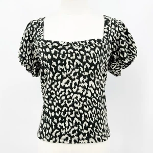 Top Free People Sin Tipo S Estampado Animal Cuello Cuadrado Abullonado Manga Corta Edgy Boho - Imagen 1 de 8