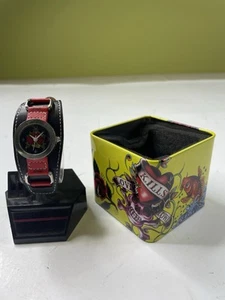 Vintage Y2K Ed Hardy Vintage Watch Leather Red Black Gladiator HT TI 0001 Tick - Picture 1 of 11