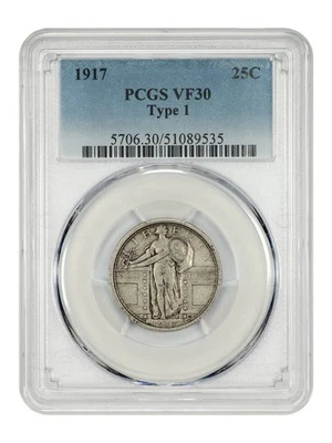 1917P TYPE 1 STANDING LIBERTY QUARTER PCGS VF30 Philadelphia Mint Collector Coin - Image 1 of 4