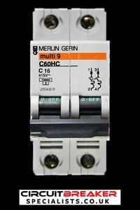 MERLIN GERIN 16 AMP CURVE C 10kA DOUBLE POLE MCB C60HC 25659 - Picture 1 of 6