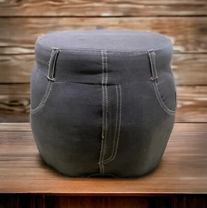 Footrest VTG Distinctive Handmade Blue Denim Ottoman Retro 80s Furniture *READ* - Picture 1 of 10