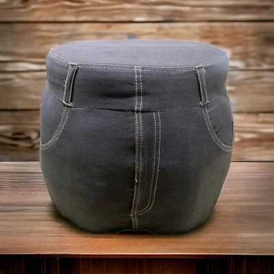 Footrest VTG Distinctive Handmade Blue Denim Ottoman Retro 80s Furniture *READ* - Image 1 of 4