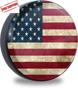 Retro American Flag Spare Tire Cover Fit for Jeep RV Truck SUV Travel Camper Tra - Picture 1 of 7