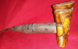 ANCIENNE PIPE DU MONDE Grande Pipe AFRICAINE en Bois et Os Sulptée N°769/4 - Foto 1 di 7