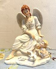 O'Well China Angel With Cherub White Porcelain Trimmed in Gold Highly detailed