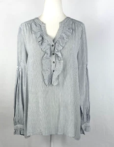 Sundance Womens Blouse Ruffles Striped Boho Top Long Sleeve Button Size M - Picture 1 of 11