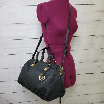 Bolso Cartera Michael Kors Lrg GRAYSON con Correa para el Hombro MK Signature Jacquard Usado en Excelente Condición Foto 1 de 4