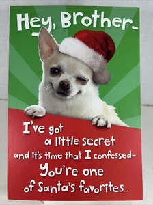 Hallmark Christmas Greeting Card Unused Brother Chihuahua Dog Santa Hat Wink - Picture 1 of 4