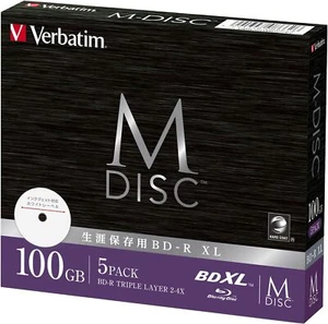 Verbatim Long-Term Storage M-DISC BD-R XL Single Record 2-4x Speed 100GB 5-Pack - Picture 1 of 2